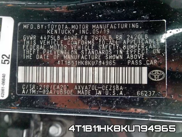 4T1B11HK8KU794965 фото 2