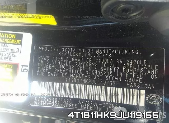4T1B11HK9JU119155 фото 10