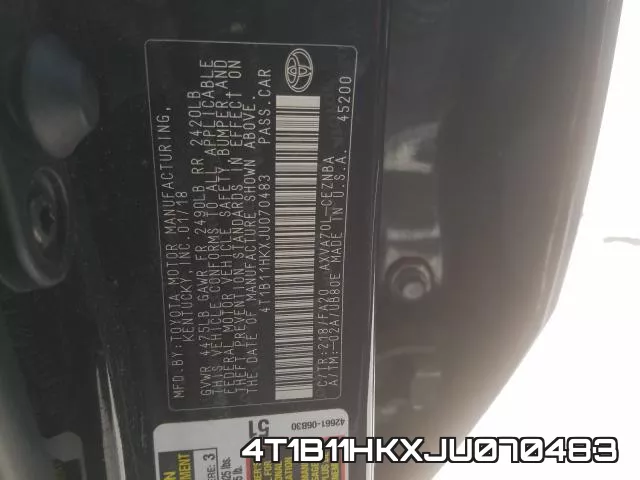 4T1B11HKXJU070483 фото 2