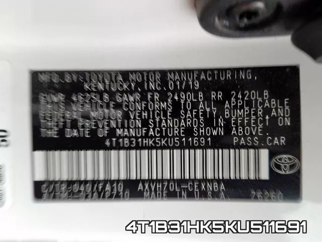 4T1B31HK5KU511691 фото 2