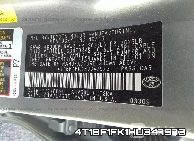 4T1BF1FK1HU347973 фото 10