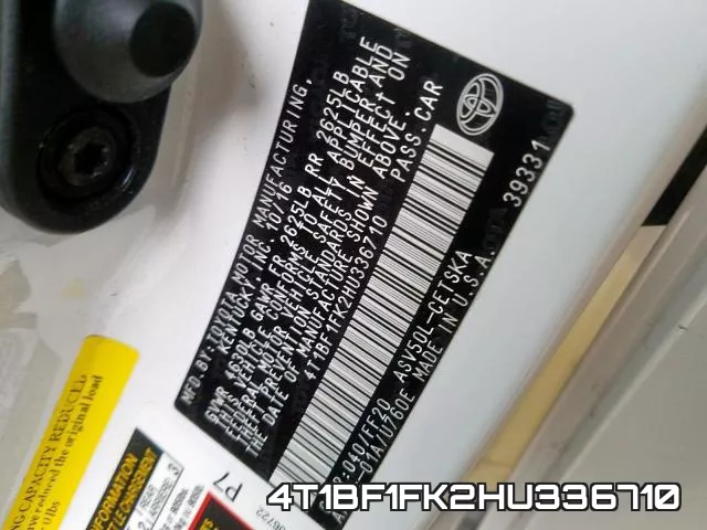 4T1BF1FK2HU336710 фото 2