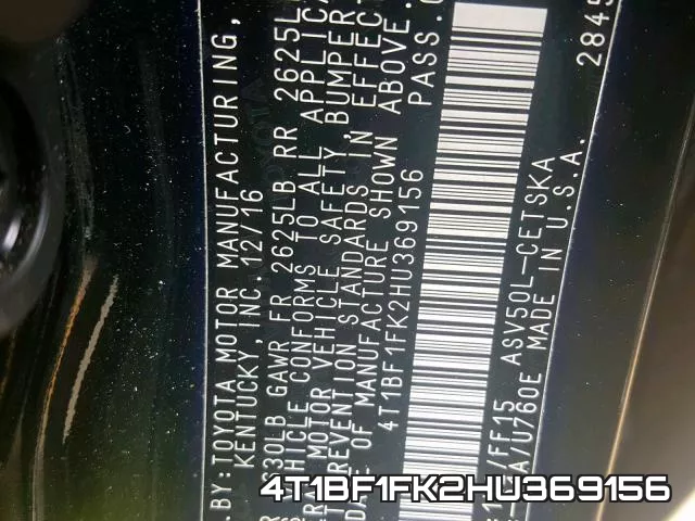 4T1BF1FK2HU369156 фото 2