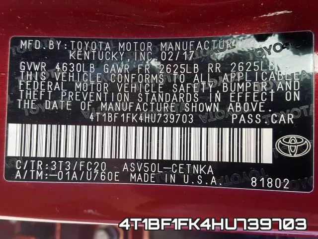 4T1BF1FK4HU739703 фото 2