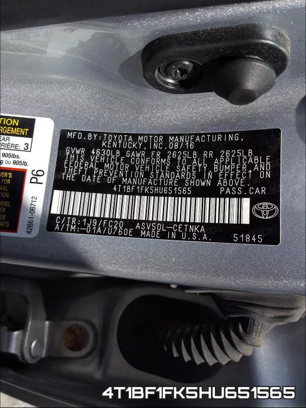 4T1BF1FK5HU651565 фото 2