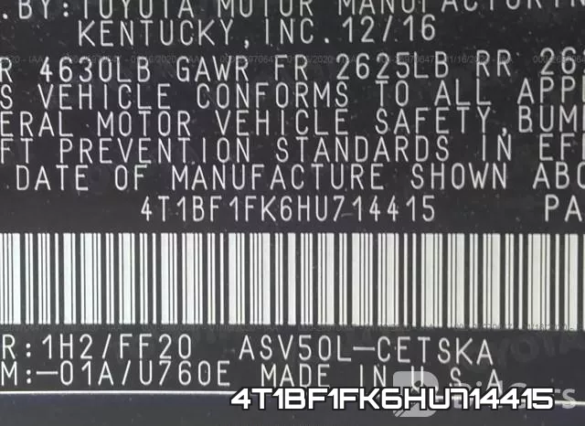 4T1BF1FK6HU714415 фото 10