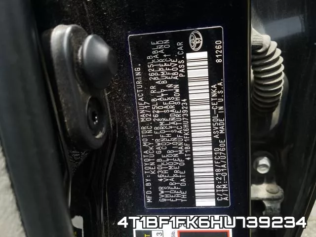 4T1BF1FK6HU739234 фото 2
