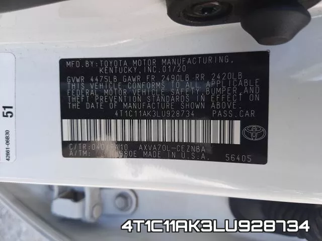 4T1C11AK3LU928734 фото 2
