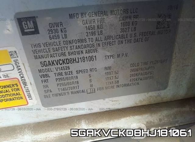 5GAKVCKD8HJ181061 фото 10
