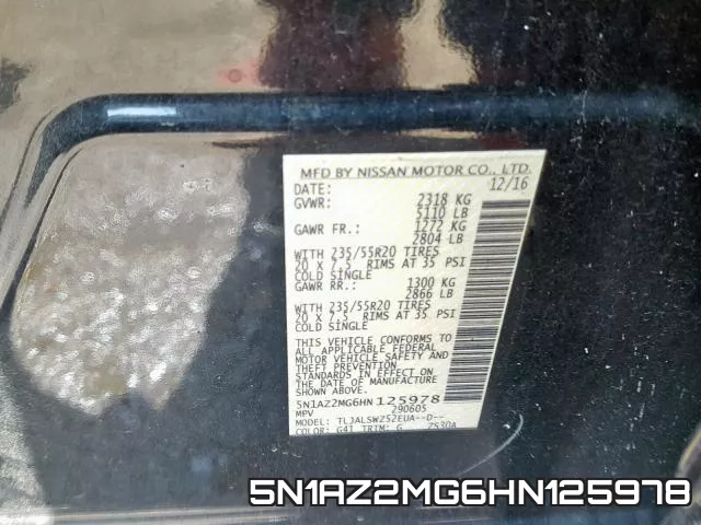 5N1AZ2MG6HN125978 фото 2