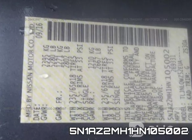 5N1AZ2MH1HN105002 фото 10