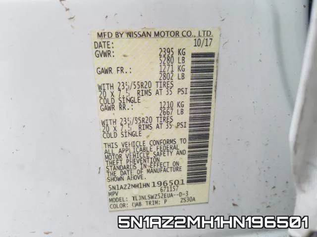 5N1AZ2MH1HN196501 фото 2