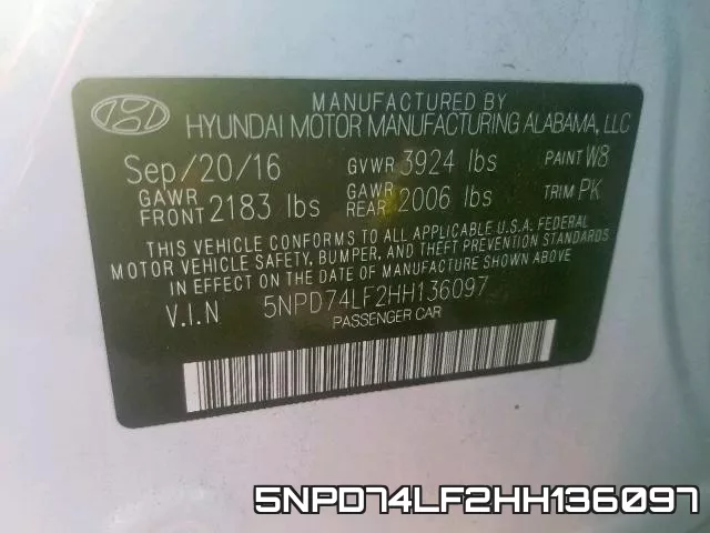 5NPD74LF2HH136097 фото 2