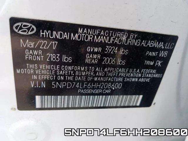 5NPD74LF6HH208600 фото 2