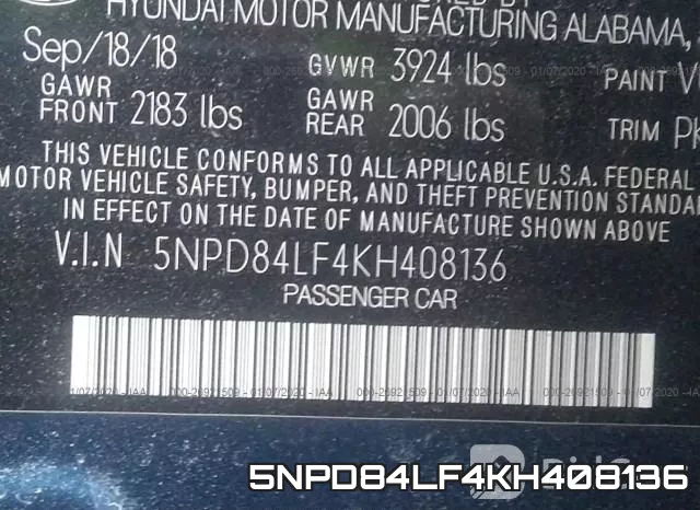 5NPD84LF4KH408136 фото 10