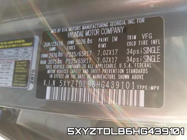 5XYZTDLB6HG439101 фото 2