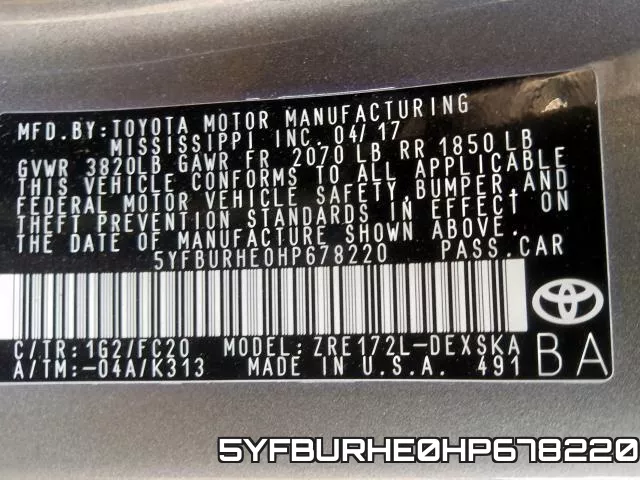 5YFBURHE0HP678220 фото 2