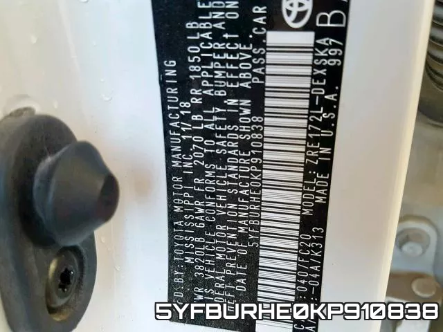 5YFBURHE0KP910838 фото 2