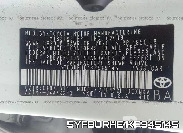 5YFBURHE1KP945145 фото 10