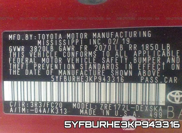 5YFBURHE3KP943316 фото 10