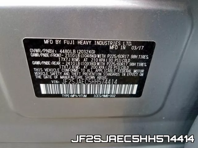 JF2SJAEC5HH574414 фото 2