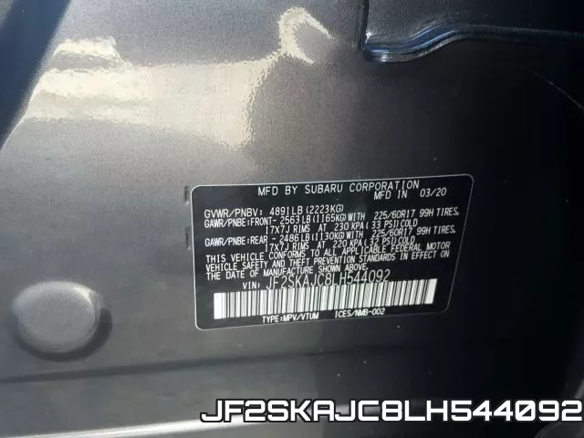 JF2SKAJC8LH544092 фото 2