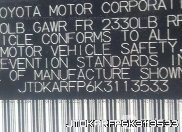 JTDKARFP6K3113533 фото 9
