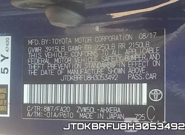 JTDKBRFU8H3053492 фото 10