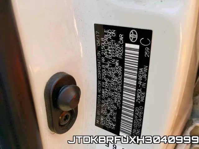 JTDKBRFUXH3040999 фото 2