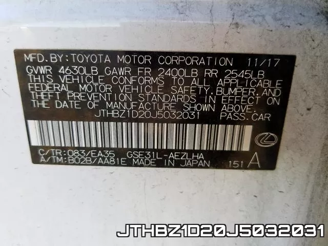 JTHBZ1D20J5032031 фото 2