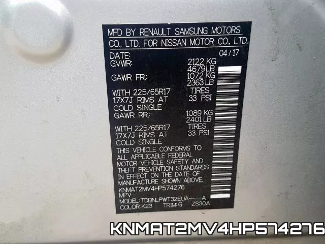 KNMAT2MV4HP574276 фото 2
