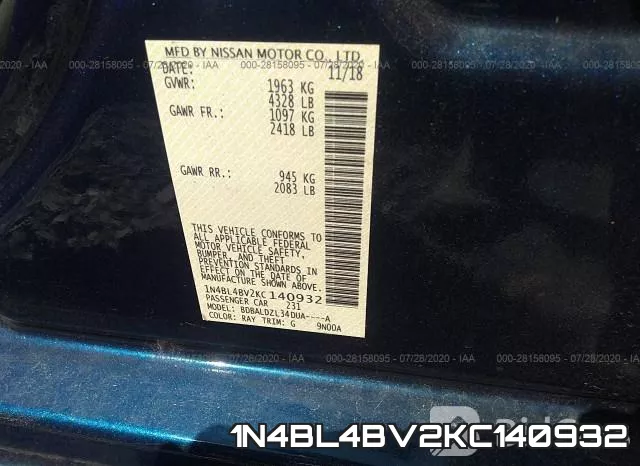 1N4BL4BV2KC140932 фото 10