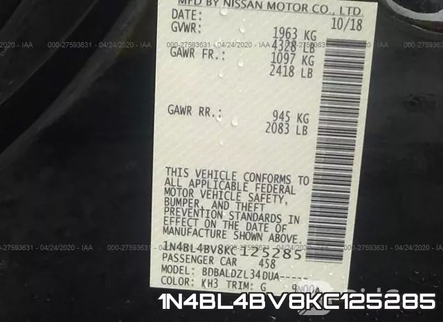 1N4BL4BV8KC125285 фото 10