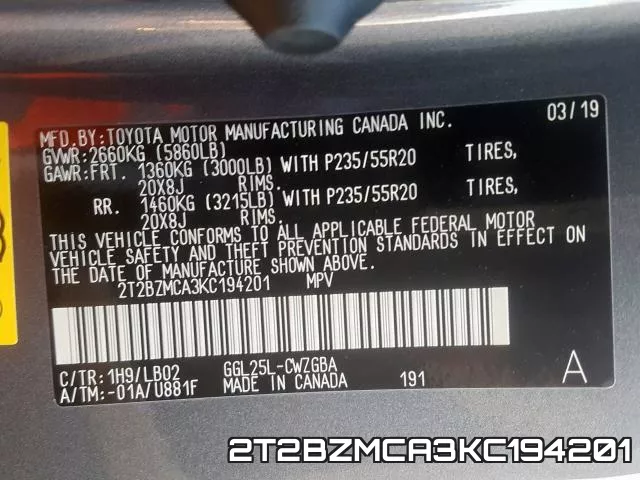 2T2BZMCA3KC194201 фото 2