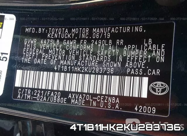 4T1B11HK2KU283736 фото 10