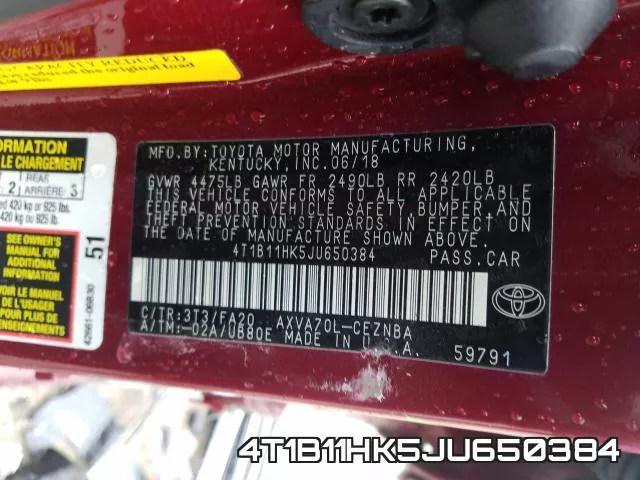 4T1B11HK5JU650384 фото 2