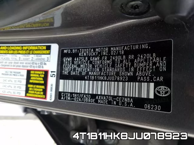 4T1B11HK8JU078923 фото 2