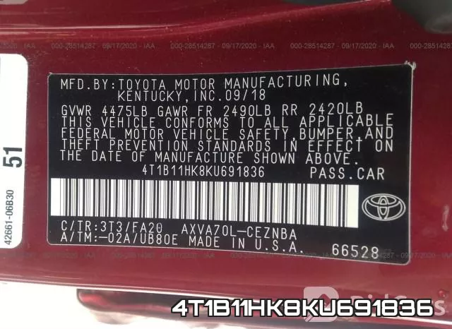 4T1B11HK8KU691836 фото 10
