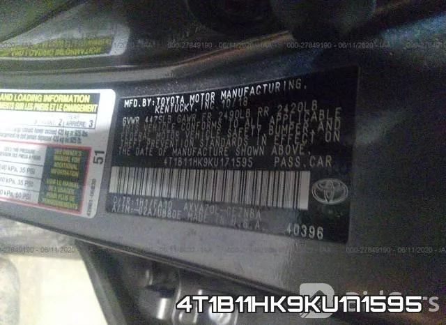4T1B11HK9KU171595 фото 10