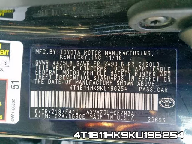 4T1B11HK9KU196254 фото 2