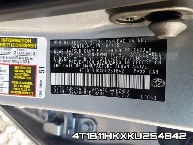 4T1B11HKXKU254842 фото 2