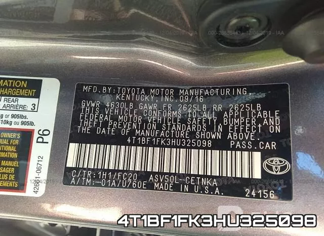4T1BF1FK3HU325098 фото 10