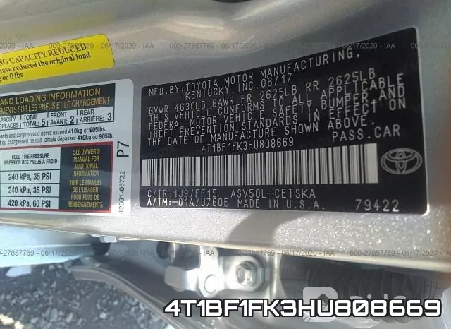 4T1BF1FK3HU808669 фото 10