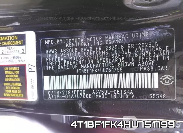 4T1BF1FK4HU751799 фото 9