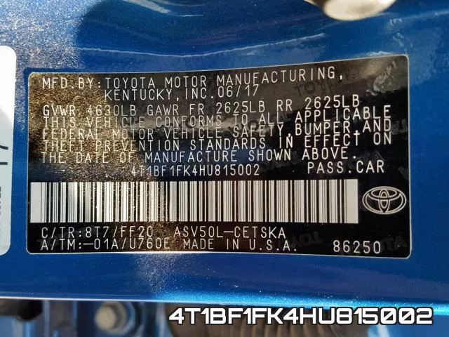 4T1BF1FK4HU815002 фото 2