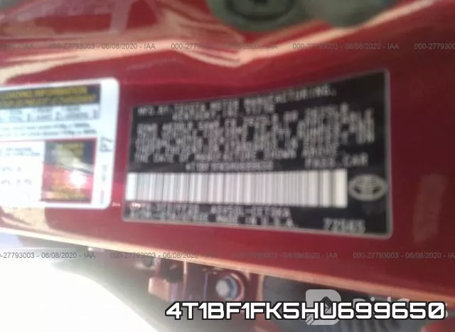 4T1BF1FK5HU699650 фото 10