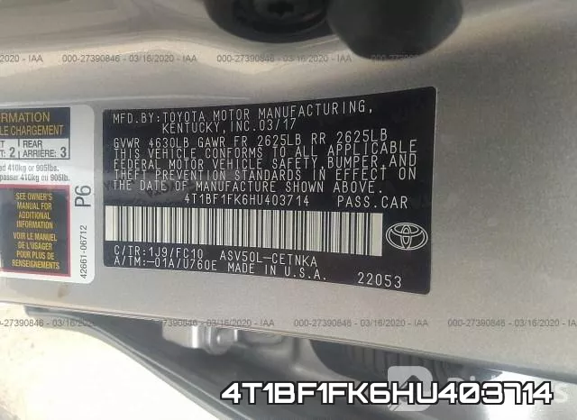 4T1BF1FK6HU403714 фото 10