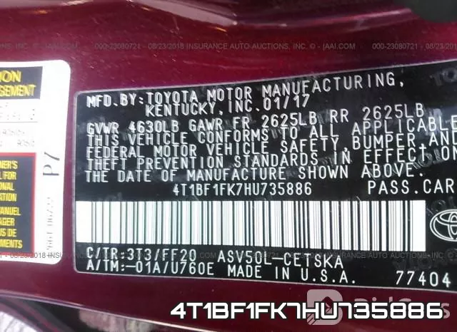 4T1BF1FK7HU735886 фото 10