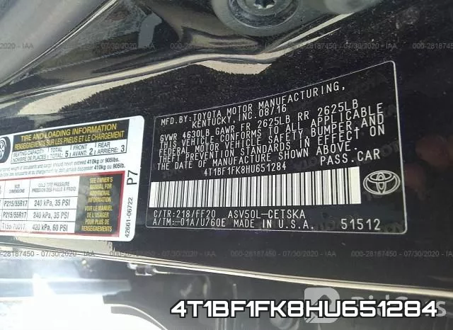 4T1BF1FK8HU651284 фото 10