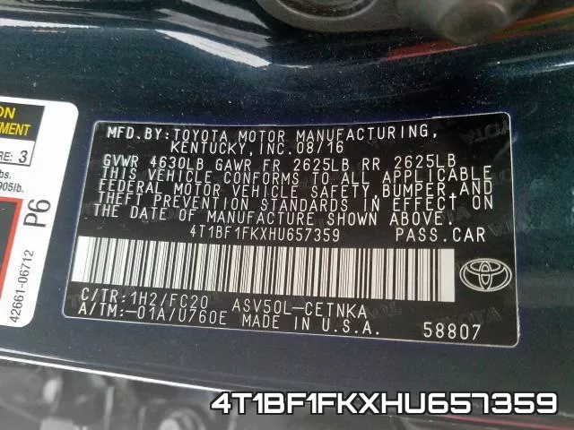 4T1BF1FKXHU657359 фото 2
